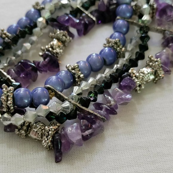 Multi Strand Amethyst Chip Bead Bicone Bracelet - Picture 3 of 3